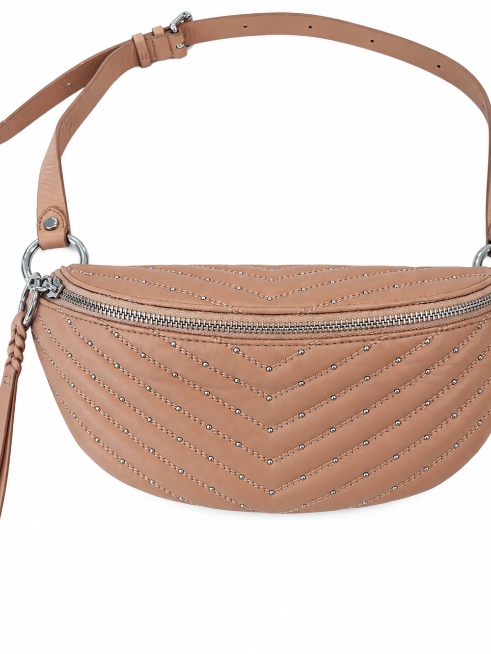 Brand New Rebecca Ninkoff Neutral Tan Quilted Leather Waist Cross body Bag